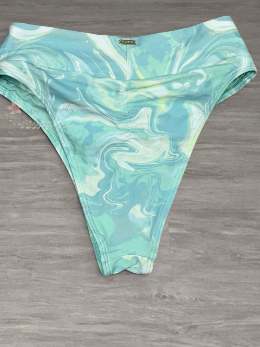 Hollister Aqua Marble Bikini Set Triangle Top High Cut Bottoms Blue Green - Picture 5 of 5